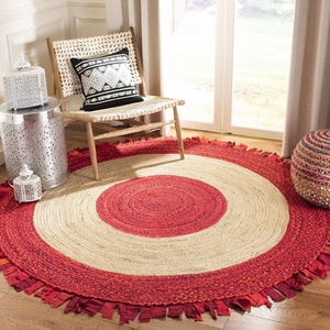 SAFAVIEH Cape Cod Collection Area Rug – 6′ Round, Beige & Natural, Handmade Boho Fringe Jute & Cotton, Ideal for High Traffic Areas in Living Room, Bedroom (CAP701B)(Red/Natural)