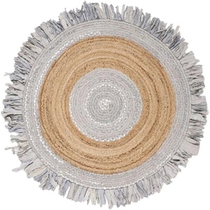 SAFAVIEH Cape Cod Collection Area Rug – 6′ Round, Beige & Natural, Handmade Boho Fringe Jute & Cotton, Ideal for High Traffic Areas in Living Room, Bedroom (CAP701B)(Light Grey/Natural)