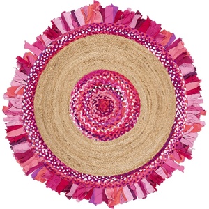 SAFAVIEH Cape Cod Collection Area Rug – 6′ Round, Beige & Natural, Handmade Boho Fringe Jute & Cotton, Ideal for High Traffic Areas in Living Room, Bedroom (CAP701B)(Pink/Natural)