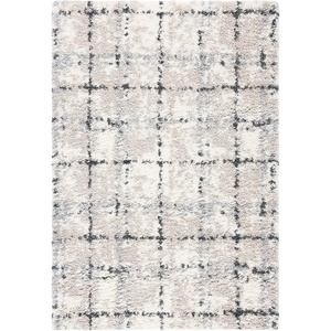 SAFAVIEH Fontana Shag Collection Area Rug – 9′ x 12′, Grey & Ivory, Modern Grid Design, Non-Shedding & Easy Care, 2-inch Thick Ideal for High Traffic Areas in Living Room, Bedroom (FNT868F)(Grey/Ivory)