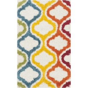 SAFAVIEH Kids Shag Collection Area Rug – 8’6″ x 12′, Ivory & Multi, Rainbow Moroccan Design, Non-Shedding & Easy Care, 2-inch Thick Ideal for High Traffic Areas in Living Room, Bedroom (SGK561A)(Ivory/Multi)
