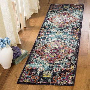 SAFAVIEH Monaco Collection Area Rug – 8′ x 10′, Blue & Fuchsia, Boho Chic Medallion Distressed Design, Non-Shedding & Easy Care, Ideal for High Traffic Areas in Living Room, Bedroom (MNC252J)(Blue/Fuchsia)