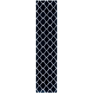 SAFAVIEH Tahoe Shag Collection Area Rug – 9′ x 12′, Black & White, Trellis Design, Non-Shedding & Easy Care, 1.2-inch Thick Ideal for High Traffic Areas in Living Room, Bedroom (THO675Z)(Navy/White)