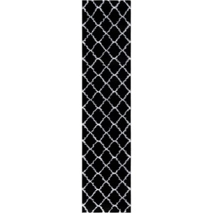 SAFAVIEH Tahoe Shag Collection Area Rug – 9′ x 12′, Black & White, Trellis Design, Non-Shedding & Easy Care, 1.2-inch Thick Ideal for High Traffic Areas in Living Room, Bedroom (THO675Z)(Black/White)