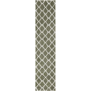 SAFAVIEH Tahoe Shag Collection Area Rug – 9′ x 12′, Black & White, Trellis Design, Non-Shedding & Easy Care, 1.2-inch Thick Ideal for High Traffic Areas in Living Room, Bedroom (THO675Z)(Sage/White)