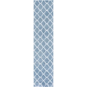 SAFAVIEH Tahoe Shag Collection Area Rug – 9′ x 12′, Black & White, Trellis Design, Non-Shedding & Easy Care, 1.2-inch Thick Ideal for High Traffic Areas in Living Room, Bedroom (THO675Z)(Blue/White)