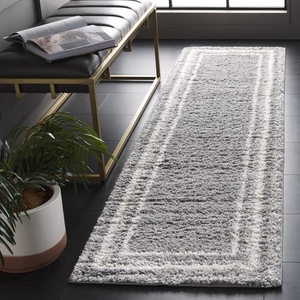 Safavieh Area Rug 8×10 – Border & Stripe Shag Collection – Large – Ivory & Grey, Non-Shedding & Easy Cleaning, Ultra Plush Thick Pile, Ideal for Living Room, Bedroom, Dining Space (BSP251F)(Grey/Ivory)