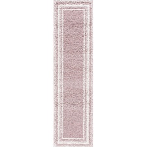 Safavieh Area Rug 8×10 – Border & Stripe Shag Collection – Large – Ivory & Grey, Non-Shedding & Easy Cleaning, Ultra Plush Thick Pile, Ideal for Living Room, Bedroom, Dining Space (BSP251F)(Pink/Ivory)