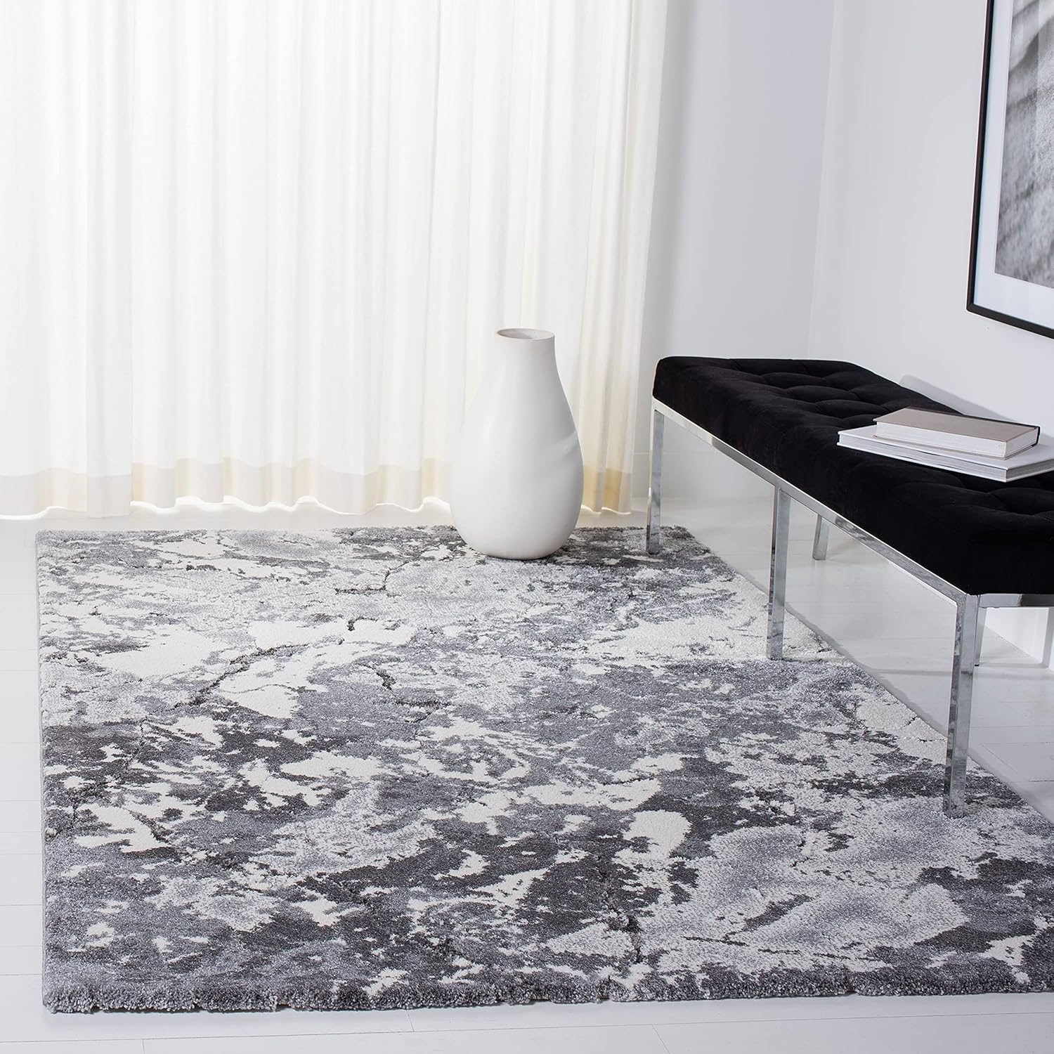 image:imageSAFAVIEH Area Rug 8x10 Cyrus Shag Collection Large Grey amp Ivory Modern Abstract Design NonShedding amp Easy Cleaning Ideal for Living Room Bedroom Office Dining Space CYR122FGreyIvory