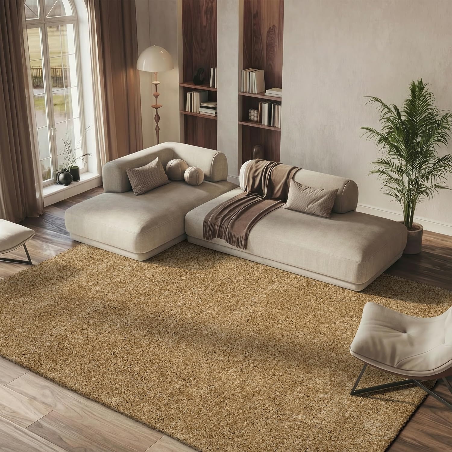 image:imageSAFAVIEH Area Rug 8x10 Express Shag Collection Large Silver Handmade Ultra Plush Thick Pile Ideal for Living Room Bedroom Dining Space SGE620CBeige