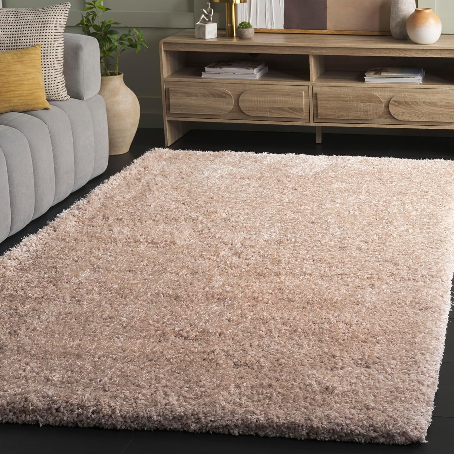 image:imageSAFAVIEH Area Rug 8x10 Express Shag Collection Large Silver Handmade Ultra Plush Thick Pile Ideal for Living Room Bedroom Dining Space SGE620CBeige