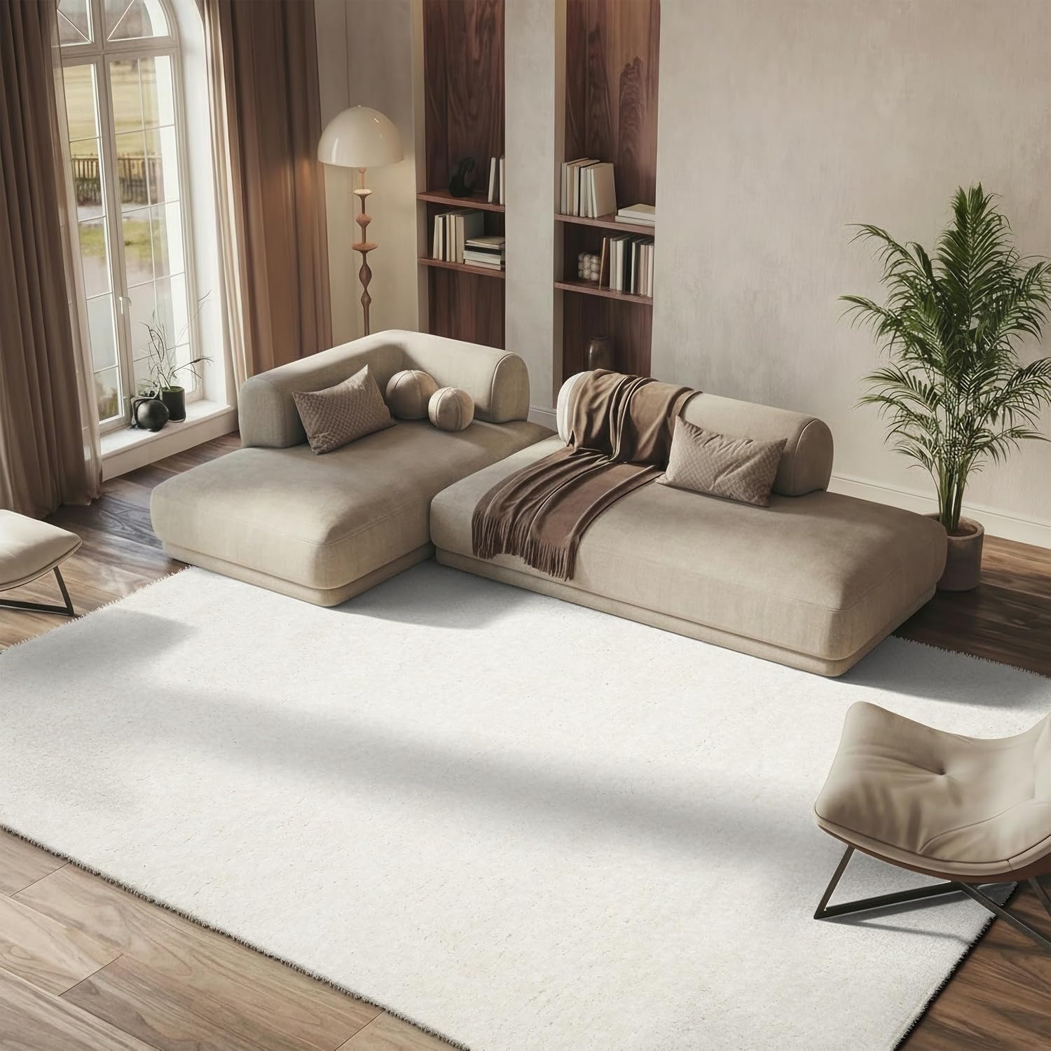 image:imageSAFAVIEH Area Rug 8x10 Express Shag Collection Large Silver Handmade Ultra Plush Thick Pile Ideal for Living Room Bedroom Dining Space SGE620CIvory