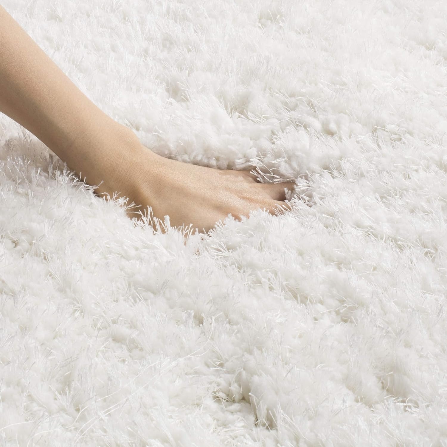 image:imageSAFAVIEH Area Rug 8x10 Express Shag Collection Large Silver Handmade Ultra Plush Thick Pile Ideal for Living Room Bedroom Dining Space SGE620CIvory