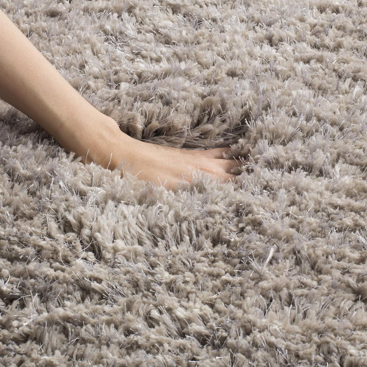 image:imageSAFAVIEH Area Rug 8x10 Express Shag Collection Large Silver Handmade Ultra Plush Thick Pile Ideal for Living Room Bedroom Dining Space SGE620CSilver