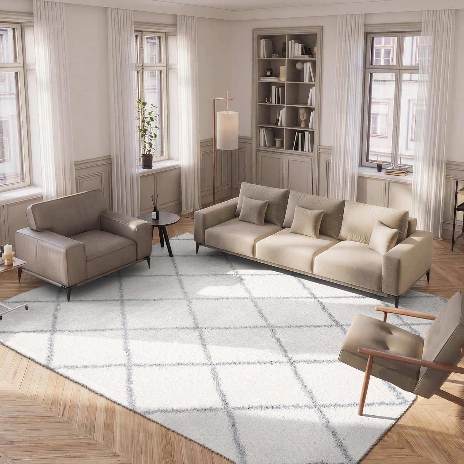 image:imageSAFAVIEH Area Rug 8x10 Fontana Shag Collection Large Grey amp Cream Trellis Pattern NonShedding amp Easy Cleaning Ultra Plush Thick Pile Ideal for Living Room Bedroom Dining Space FNT815GCreamGrey