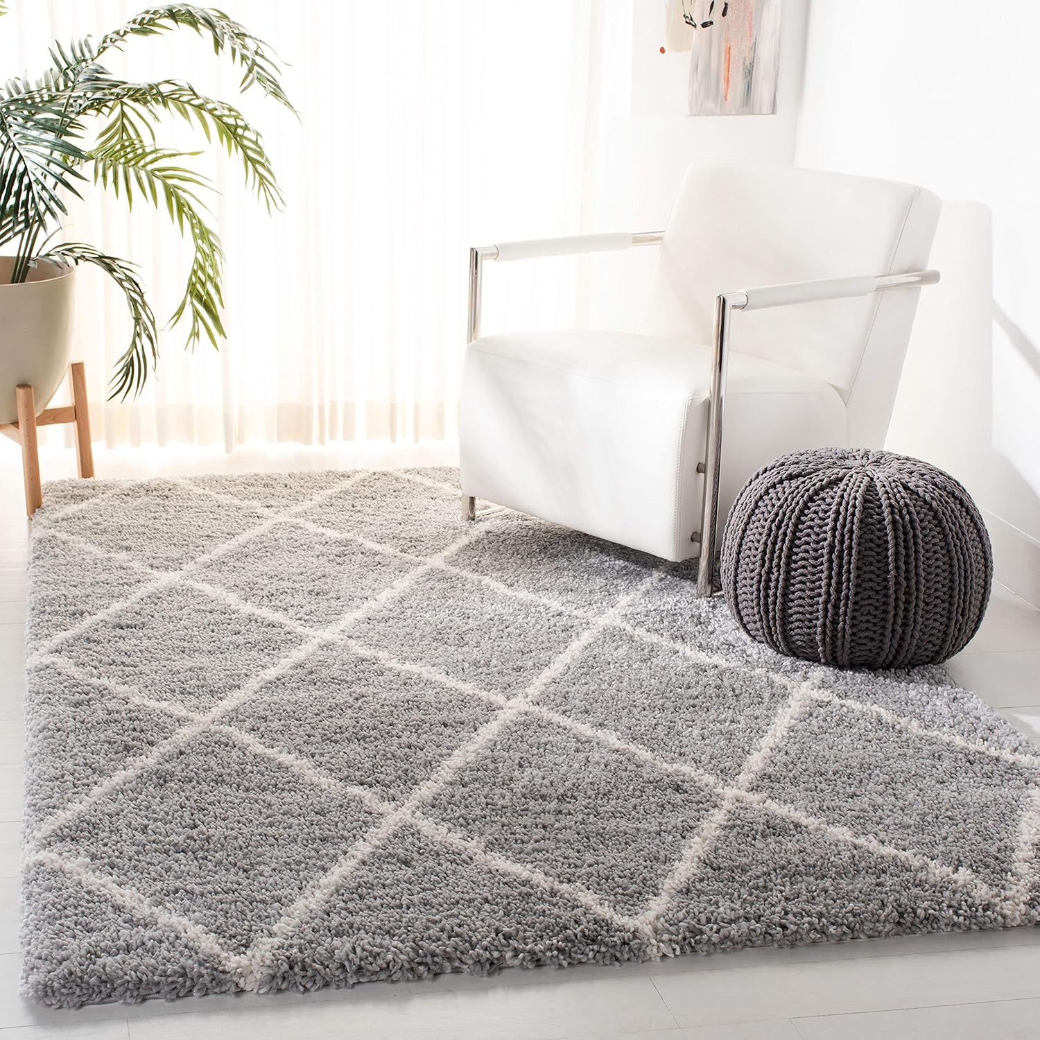 image:imageSAFAVIEH Area Rug 8x10 Fontana Shag Collection Large Grey amp Cream Trellis Pattern NonShedding amp Easy Cleaning Ultra Plush Thick Pile Ideal for Living Room Bedroom Dining Space FNT815GGreyCream