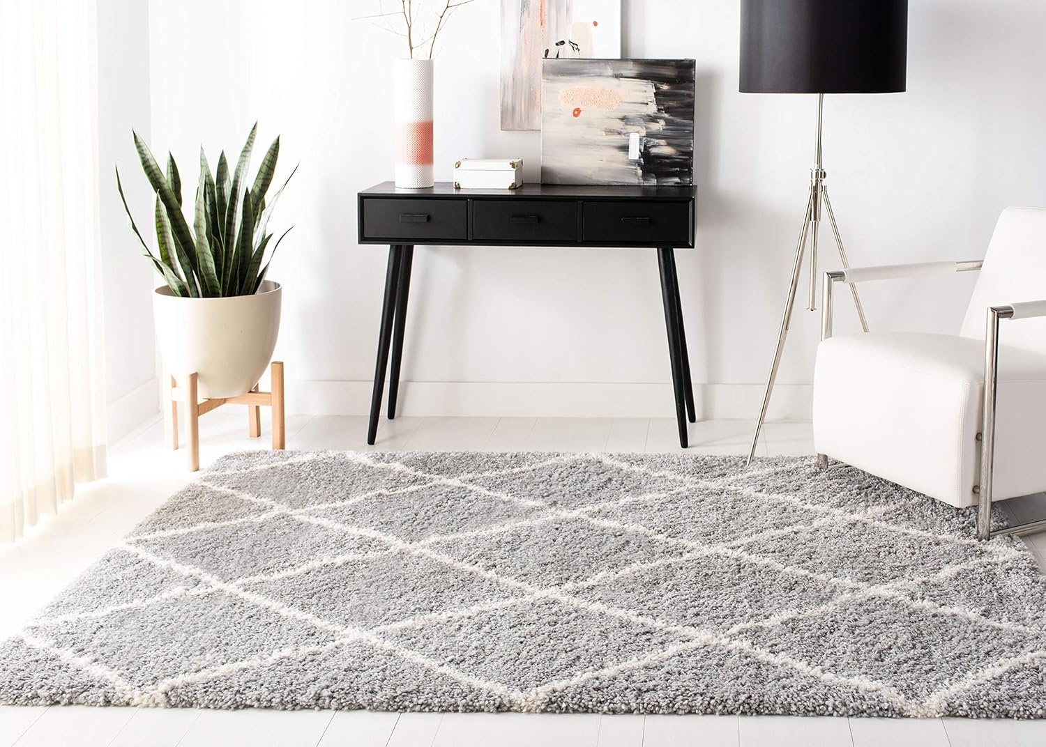 image:imageSAFAVIEH Area Rug 8x10 Fontana Shag Collection Large Grey amp Cream Trellis Pattern NonShedding amp Easy Cleaning Ultra Plush Thick Pile Ideal for Living Room Bedroom Dining Space FNT815GGreyCream