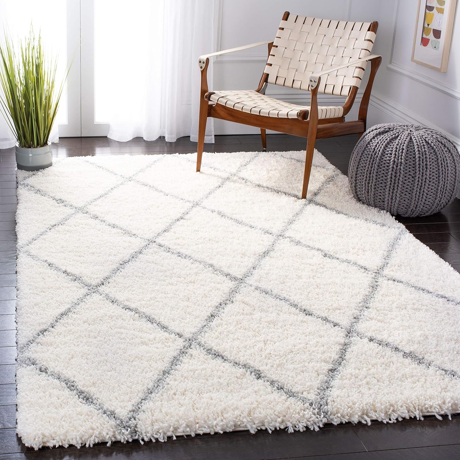 image:imageSAFAVIEH Area Rug 8x10 Fontana Shag Collection Large Grey amp Cream Trellis Pattern NonShedding amp Easy Cleaning Ultra Plush Thick Pile Ideal for Living Room Bedroom Dining Space FNT815GCreamGrey