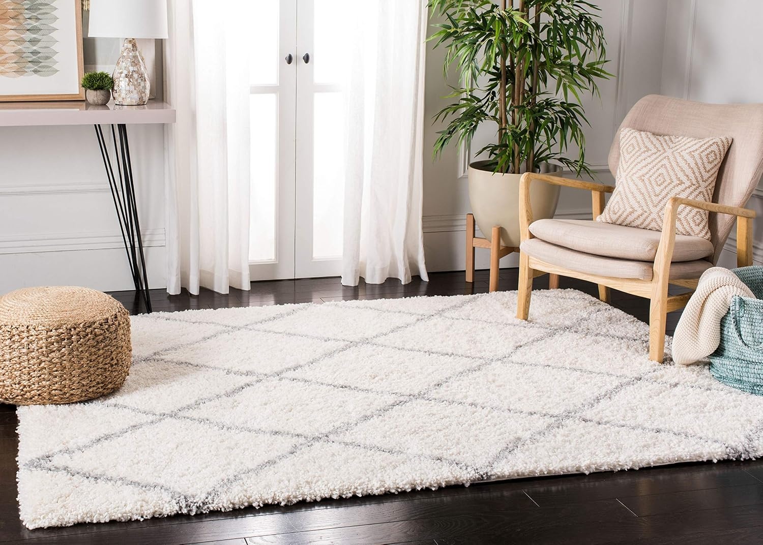 image:imageSAFAVIEH Area Rug 8x10 Fontana Shag Collection Large Grey amp Cream Trellis Pattern NonShedding amp Easy Cleaning Ultra Plush Thick Pile Ideal for Living Room Bedroom Dining Space FNT815GCreamGrey