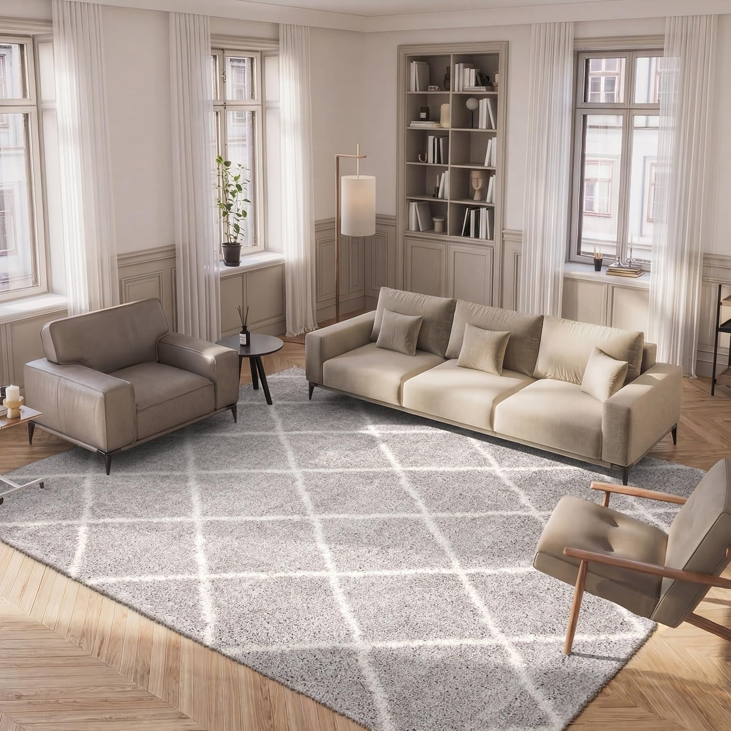 image:imageSAFAVIEH Area Rug 8x10 Fontana Shag Collection Large Grey amp Cream Trellis Pattern NonShedding amp Easy Cleaning Ultra Plush Thick Pile Ideal for Living Room Bedroom Dining Space FNT815GGreyCream