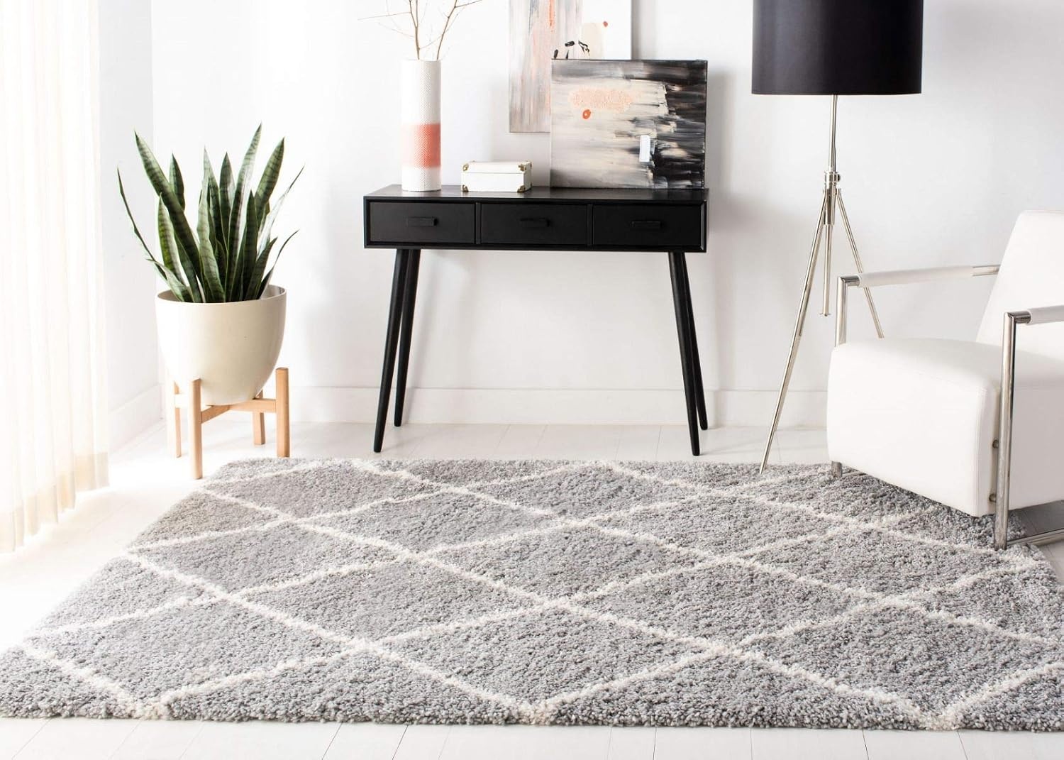 image:imageSAFAVIEH Area Rug 8x10 Fontana Shag Collection Large Grey amp Cream Trellis Pattern NonShedding amp Easy Cleaning Ultra Plush Thick Pile Ideal for Living Room Bedroom Dining Space FNT815GGreyCream