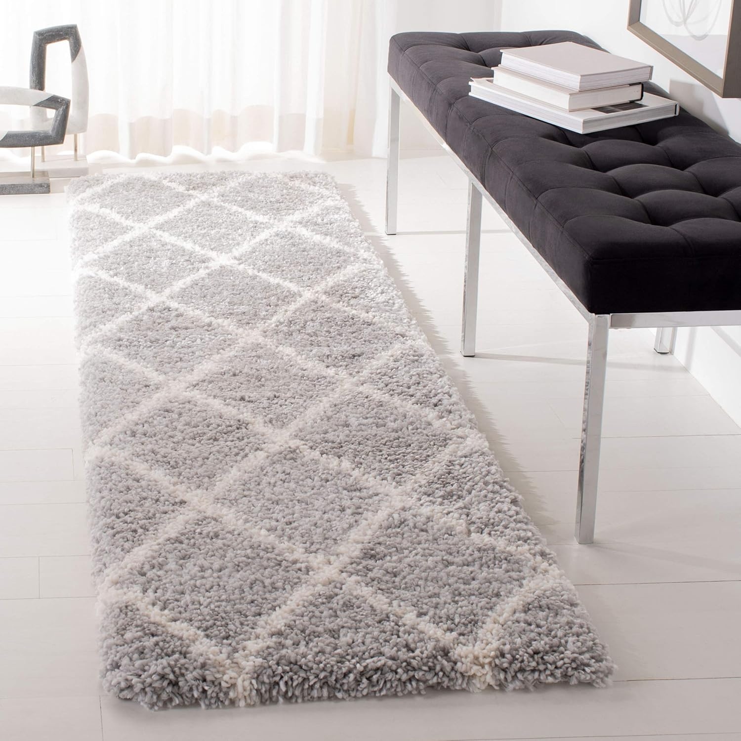 image:imageSAFAVIEH Area Rug 8x10 Fontana Shag Collection Large Grey amp Cream Trellis Pattern NonShedding amp Easy Cleaning Ultra Plush Thick Pile Ideal for Living Room Bedroom Dining Space FNT815GGreyCream