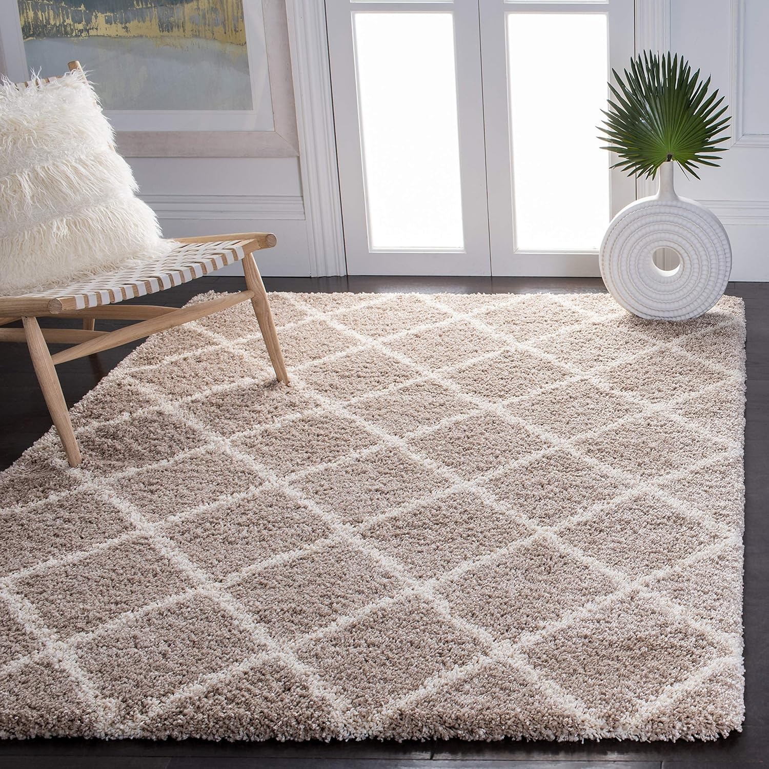 image:imageSAFAVIEH Area Rug 8x10 Hudson Shag Collection Large Ivory amp Grey Trellis Pattern NonShedding amp Easy Cleaning Ultra Plush Thick Pile Ideal for Living Room Bedroom Dining Space SGH222DBeigeIvory