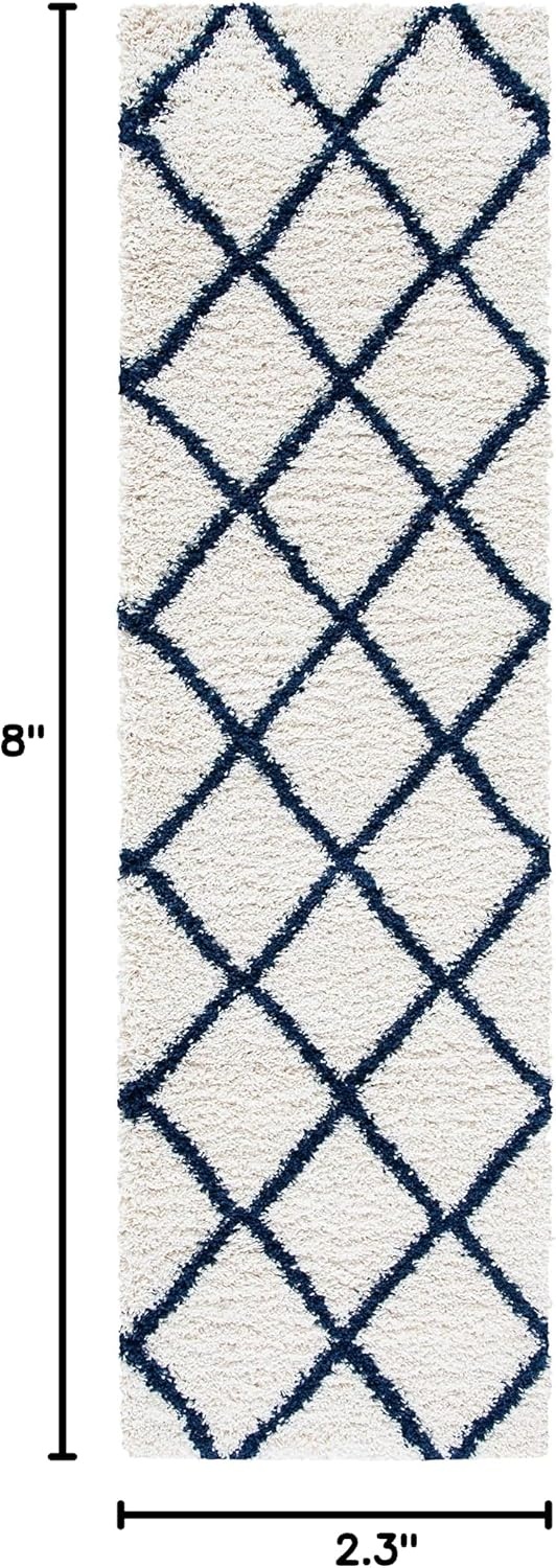 image:imageSAFAVIEH Area Rug 8x10 Hudson Shag Collection Large Ivory amp Grey Trellis Pattern NonShedding amp Easy Cleaning Ultra Plush Thick Pile Ideal for Living Room Bedroom Dining Space SGH222DIvoryNavy