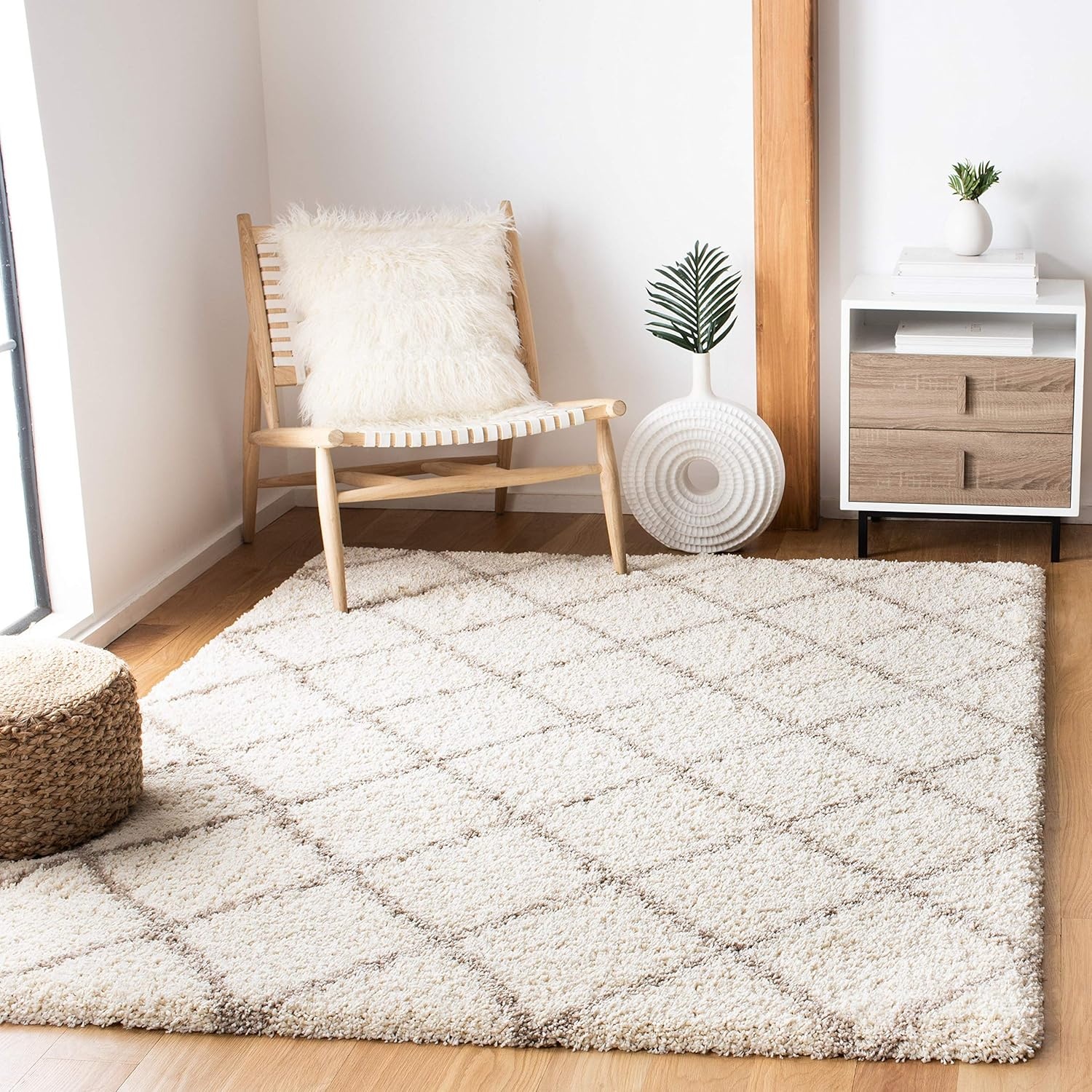image:imageSAFAVIEH Area Rug 8x10 Hudson Shag Collection Large Ivory amp Grey Trellis Pattern NonShedding amp Easy Cleaning Ultra Plush Thick Pile Ideal for Living Room Bedroom Dining Space SGH222DIvoryBeige
