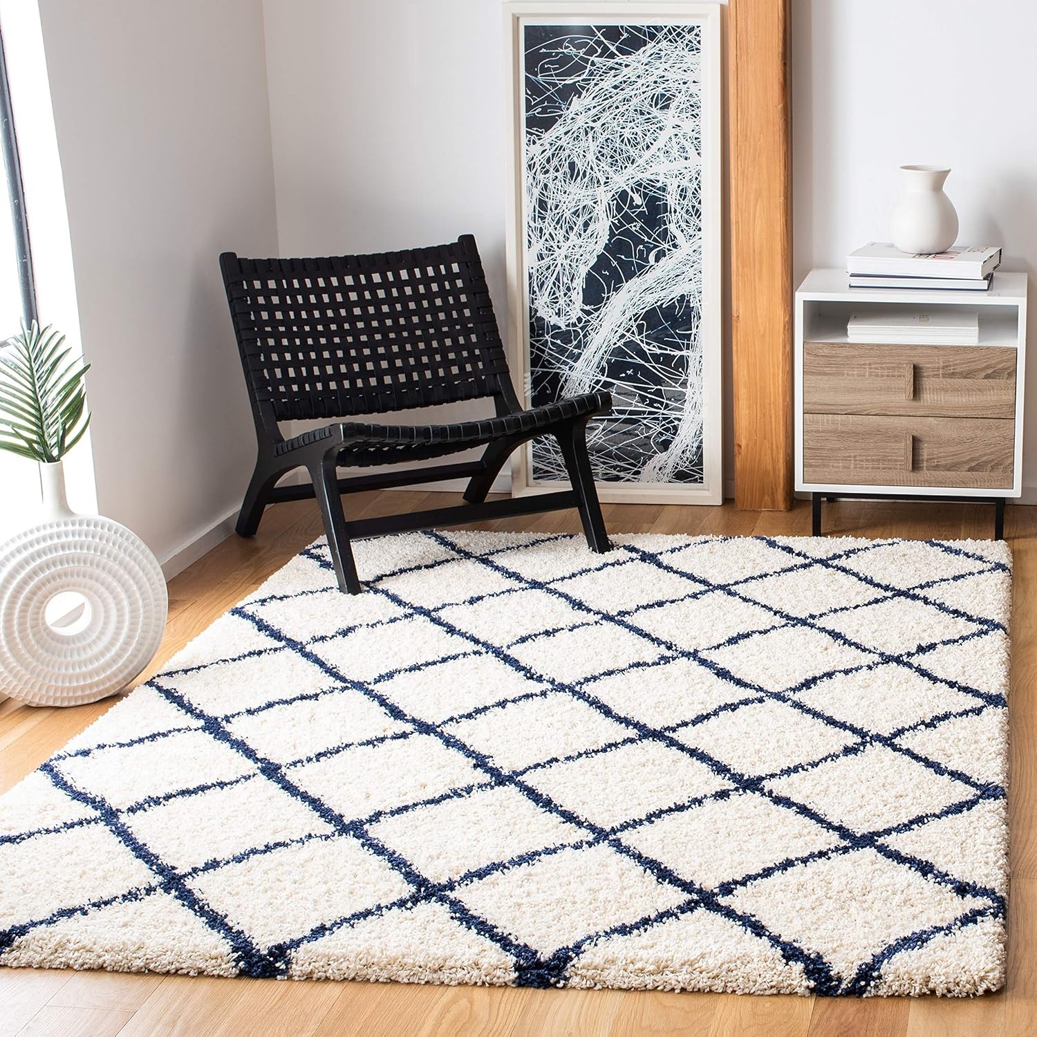 image:imageSAFAVIEH Area Rug 8x10 Hudson Shag Collection Large Ivory amp Grey Trellis Pattern NonShedding amp Easy Cleaning Ultra Plush Thick Pile Ideal for Living Room Bedroom Dining Space SGH222DIvoryDark Grey