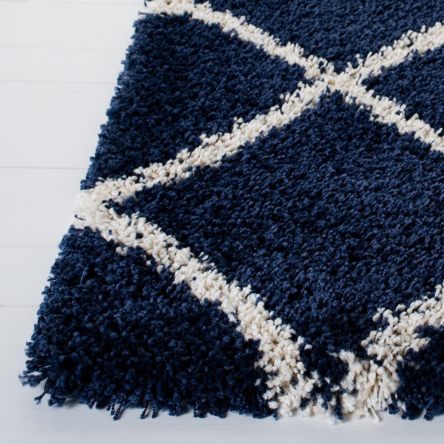 image:imageSAFAVIEH Area Rug 8x10 Hudson Shag Collection Large Ivory amp Grey Trellis Pattern NonShedding amp Easy Cleaning Ultra Plush Thick Pile Ideal for Living Room Bedroom Dining Space SGH222DNavyIvory