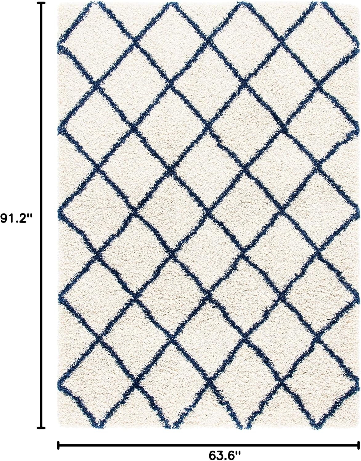 image:imageSAFAVIEH Area Rug 8x10 Hudson Shag Collection Large Ivory amp Grey Trellis Pattern NonShedding amp Easy Cleaning Ultra Plush Thick Pile Ideal for Living Room Bedroom Dining Space SGH222DIvoryNavy