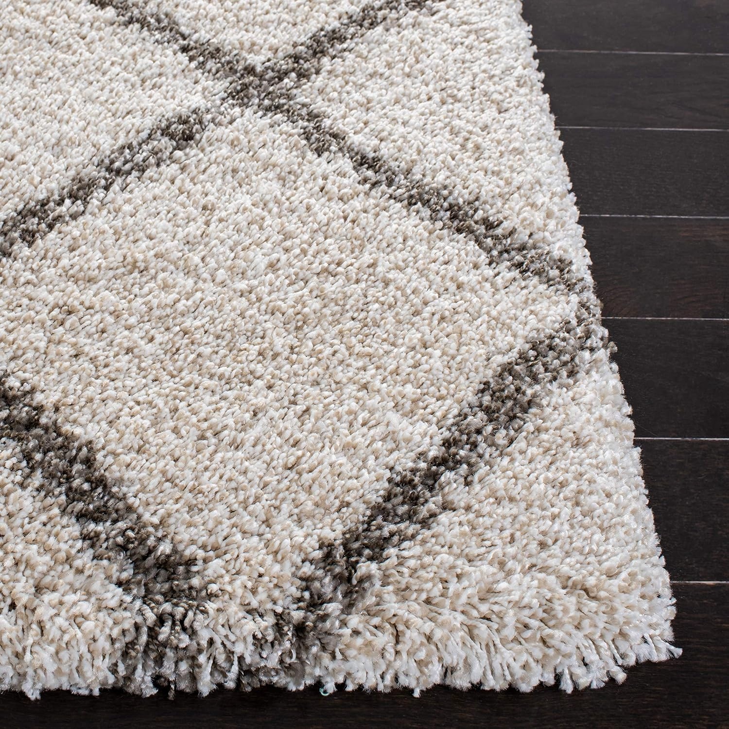 image:imageSAFAVIEH Area Rug 8x10 Hudson Shag Collection Large Ivory amp Grey Trellis Pattern NonShedding amp Easy Cleaning Ultra Plush Thick Pile Ideal for Living Room Bedroom Dining Space SGH222DIvoryGrey