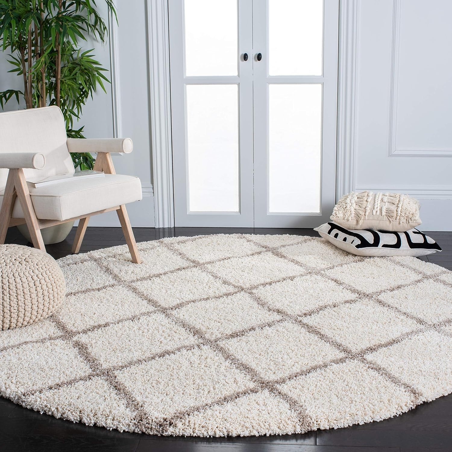 image:imageSAFAVIEH Area Rug 8x10 Hudson Shag Collection Large Ivory amp Grey Trellis Pattern NonShedding amp Easy Cleaning Ultra Plush Thick Pile Ideal for Living Room Bedroom Dining Space SGH222DIvoryBeige