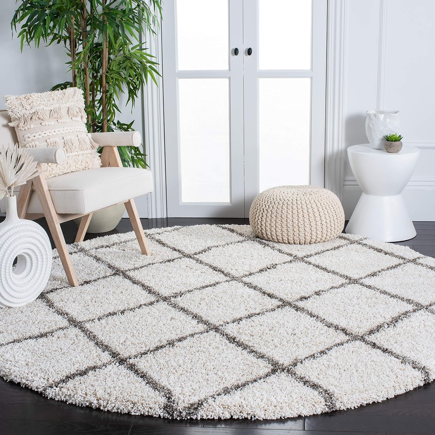 image:imageSAFAVIEH Area Rug 8x10 Hudson Shag Collection Large Ivory amp Grey Trellis Pattern NonShedding amp Easy Cleaning Ultra Plush Thick Pile Ideal for Living Room Bedroom Dining Space SGH222DIvoryGrey