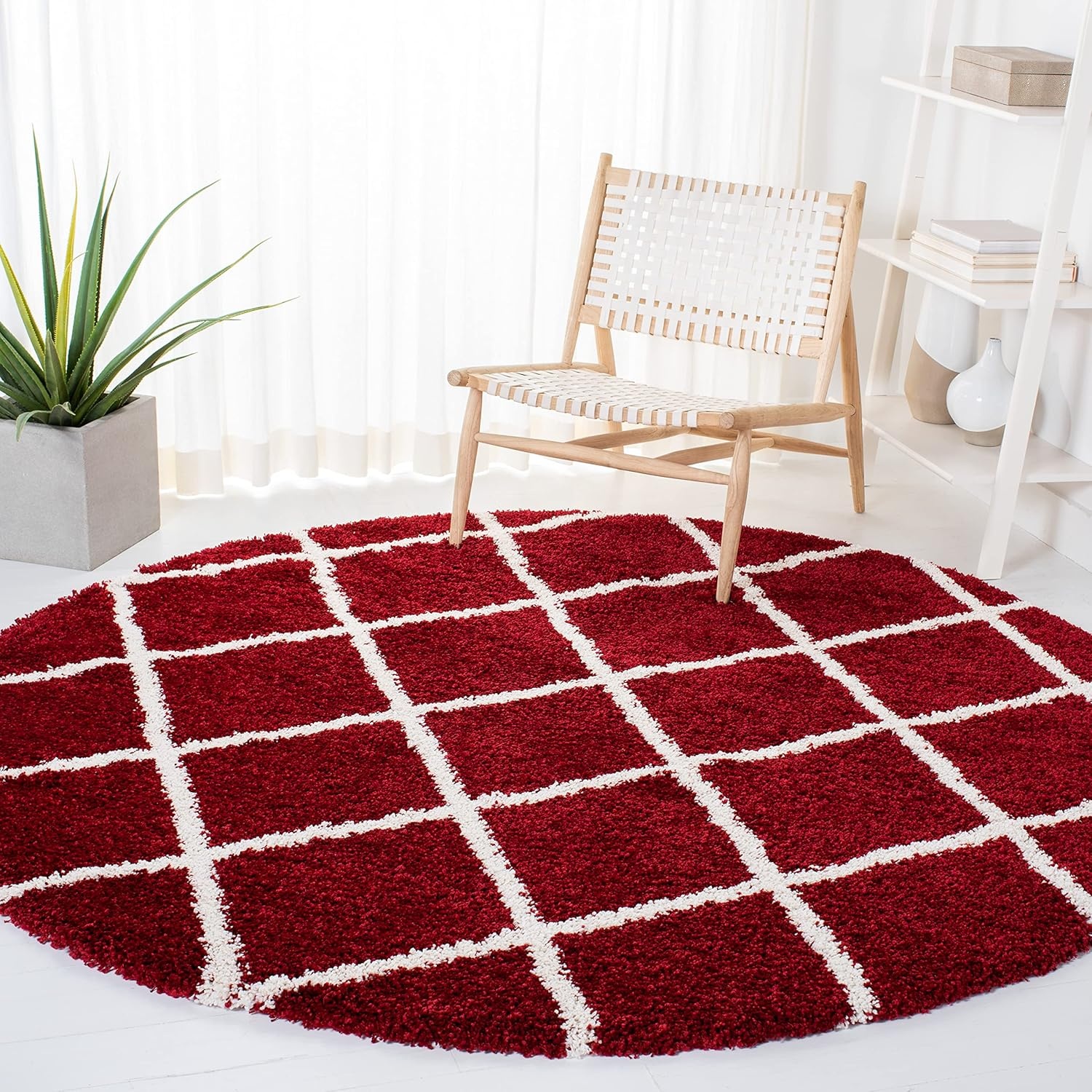 image:imageSAFAVIEH Area Rug 8x10 Hudson Shag Collection Large Ivory amp Grey Trellis Pattern NonShedding amp Easy Cleaning Ultra Plush Thick Pile Ideal for Living Room Bedroom Dining Space SGH222DRedIvory