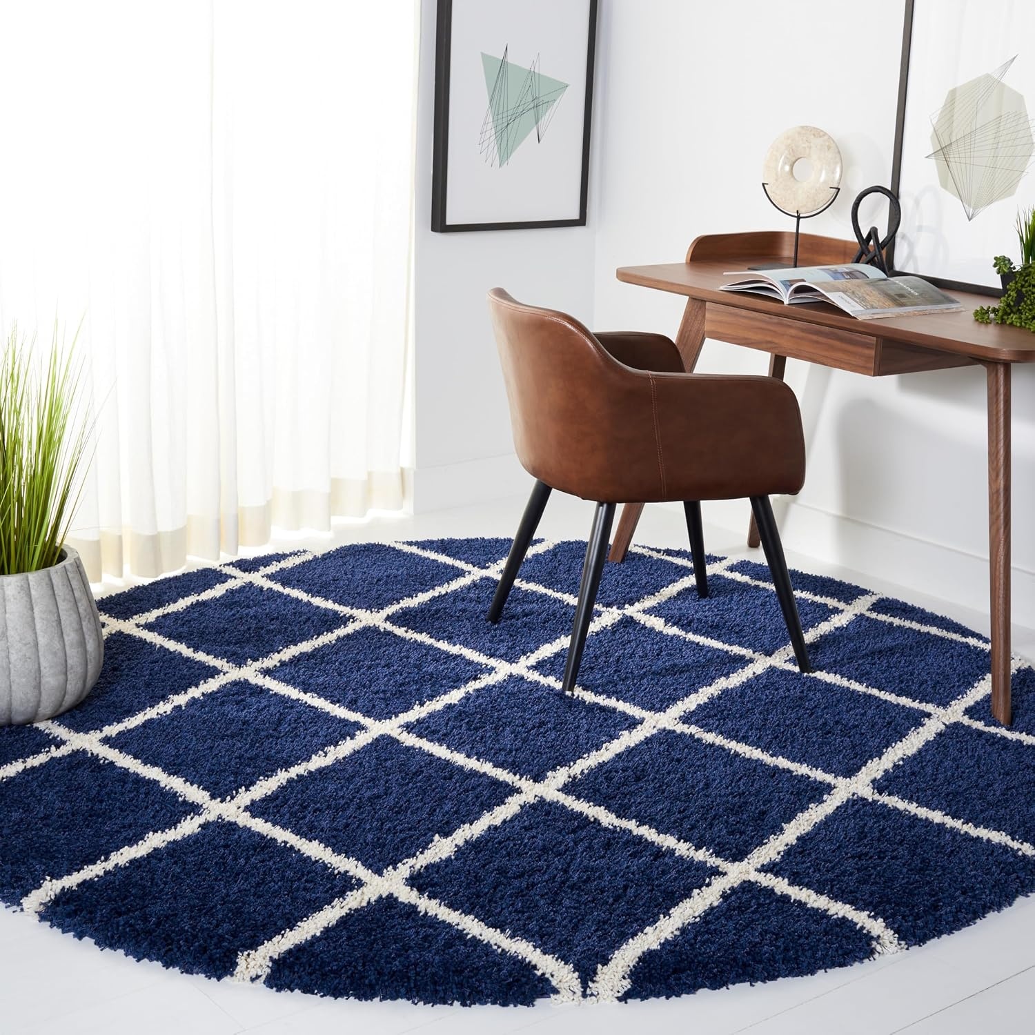 image:imageSAFAVIEH Area Rug 8x10 Hudson Shag Collection Large Ivory amp Grey Trellis Pattern NonShedding amp Easy Cleaning Ultra Plush Thick Pile Ideal for Living Room Bedroom Dining Space SGH222DNavyIvory