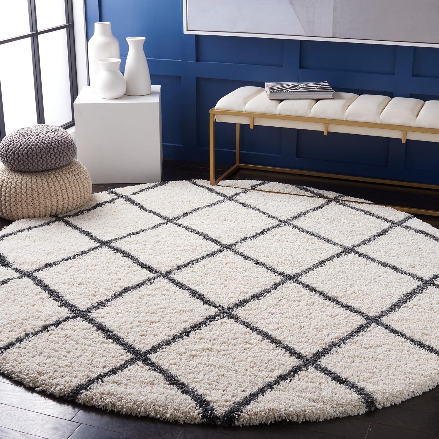 image:imageSAFAVIEH Area Rug 8x10 Hudson Shag Collection Large Ivory amp Grey Trellis Pattern NonShedding amp Easy Cleaning Ultra Plush Thick Pile Ideal for Living Room Bedroom Dining Space SGH222DIvoryDark Grey