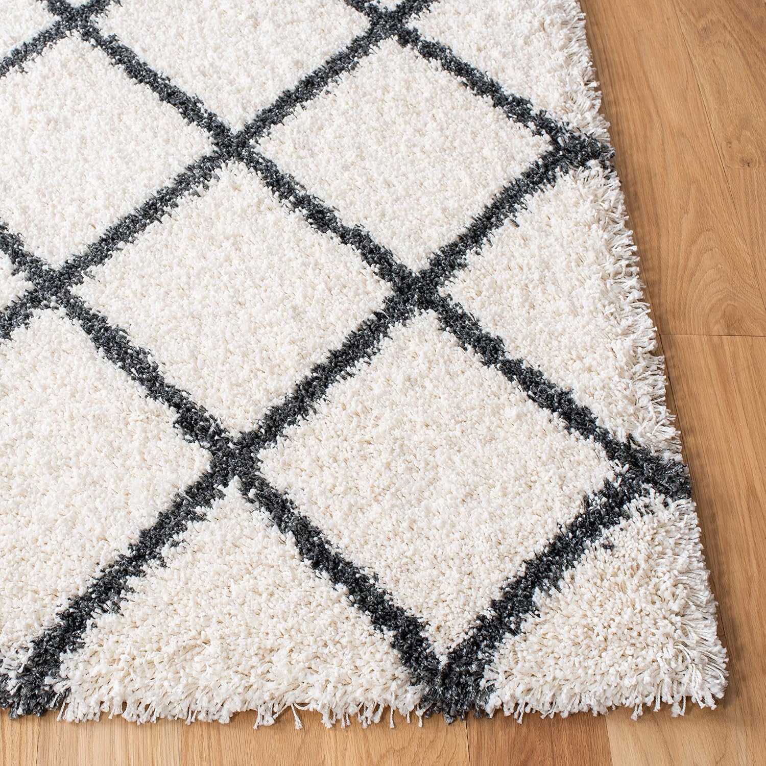 image:imageSAFAVIEH Area Rug 8x10 Hudson Shag Collection Large Ivory amp Grey Trellis Pattern NonShedding amp Easy Cleaning Ultra Plush Thick Pile Ideal for Living Room Bedroom Dining Space SGH222DIvoryDark Grey