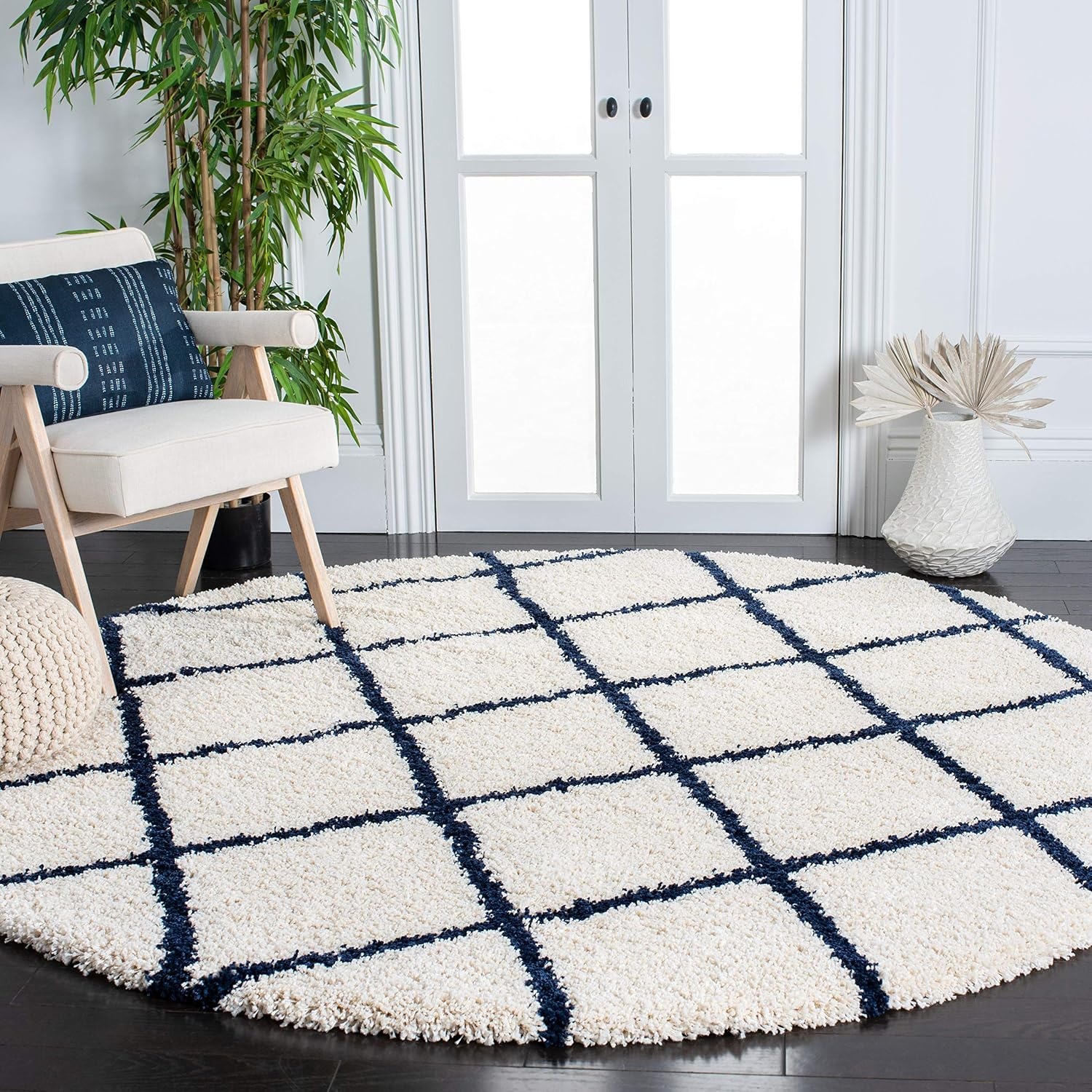 image:imageSAFAVIEH Area Rug 8x10 Hudson Shag Collection Large Ivory amp Grey Trellis Pattern NonShedding amp Easy Cleaning Ultra Plush Thick Pile Ideal for Living Room Bedroom Dining Space SGH222DIvoryNavy