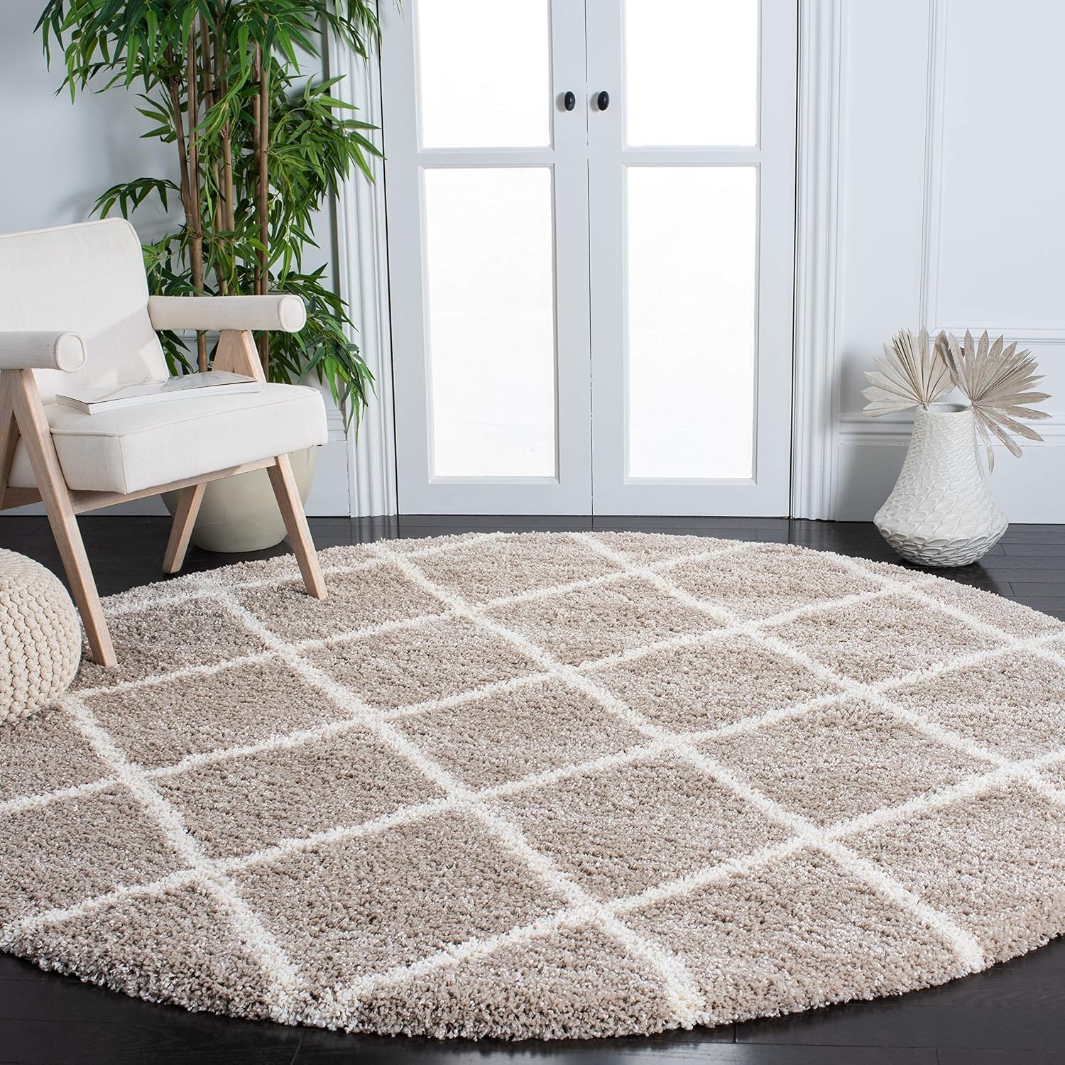 image:imageSAFAVIEH Area Rug 8x10 Hudson Shag Collection Large Ivory amp Grey Trellis Pattern NonShedding amp Easy Cleaning Ultra Plush Thick Pile Ideal for Living Room Bedroom Dining Space SGH222DBeigeIvory