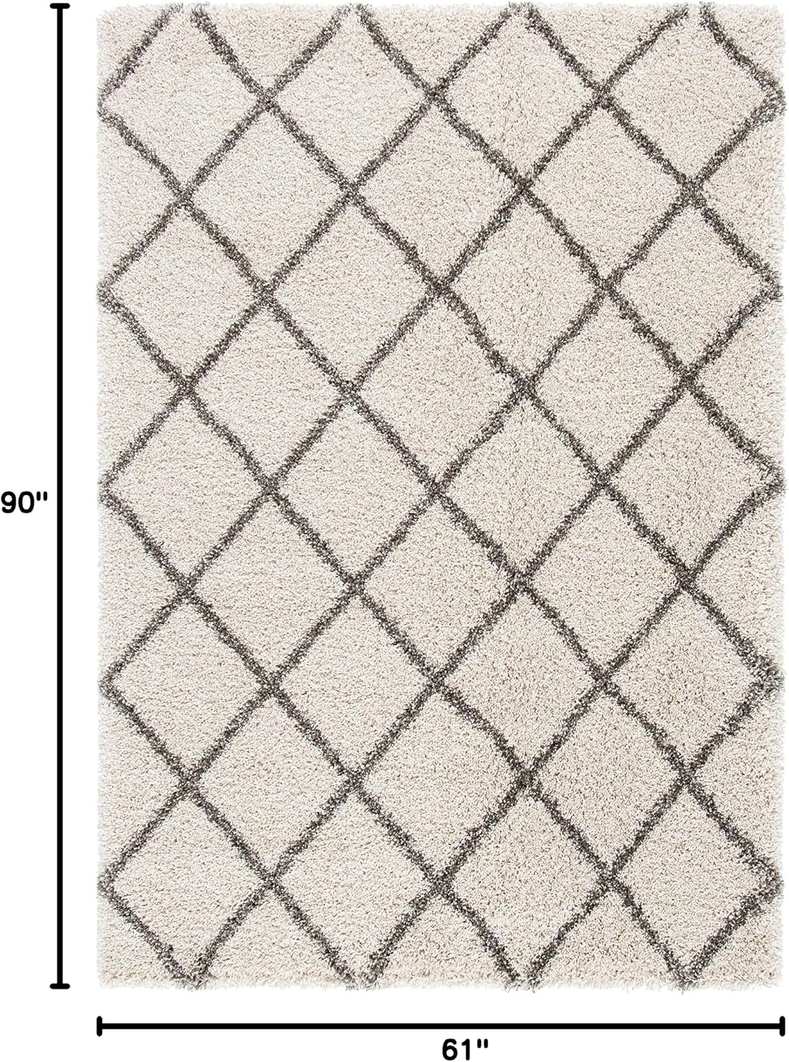 image:imageSAFAVIEH Area Rug 8x10 Hudson Shag Collection Large Ivory amp Grey Trellis Pattern NonShedding amp Easy Cleaning Ultra Plush Thick Pile Ideal for Living Room Bedroom Dining Space SGH222DIvoryGrey