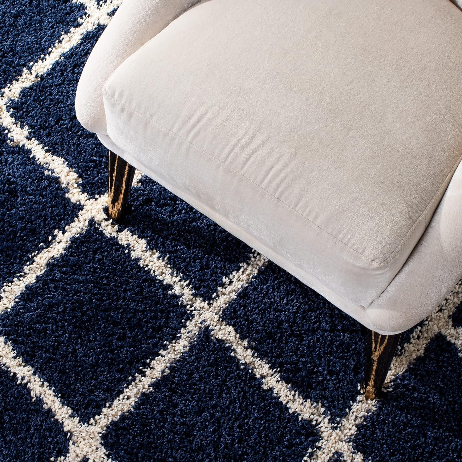 image:imageSAFAVIEH Area Rug 8x10 Hudson Shag Collection Large Ivory amp Grey Trellis Pattern NonShedding amp Easy Cleaning Ultra Plush Thick Pile Ideal for Living Room Bedroom Dining Space SGH222DNavyIvory
