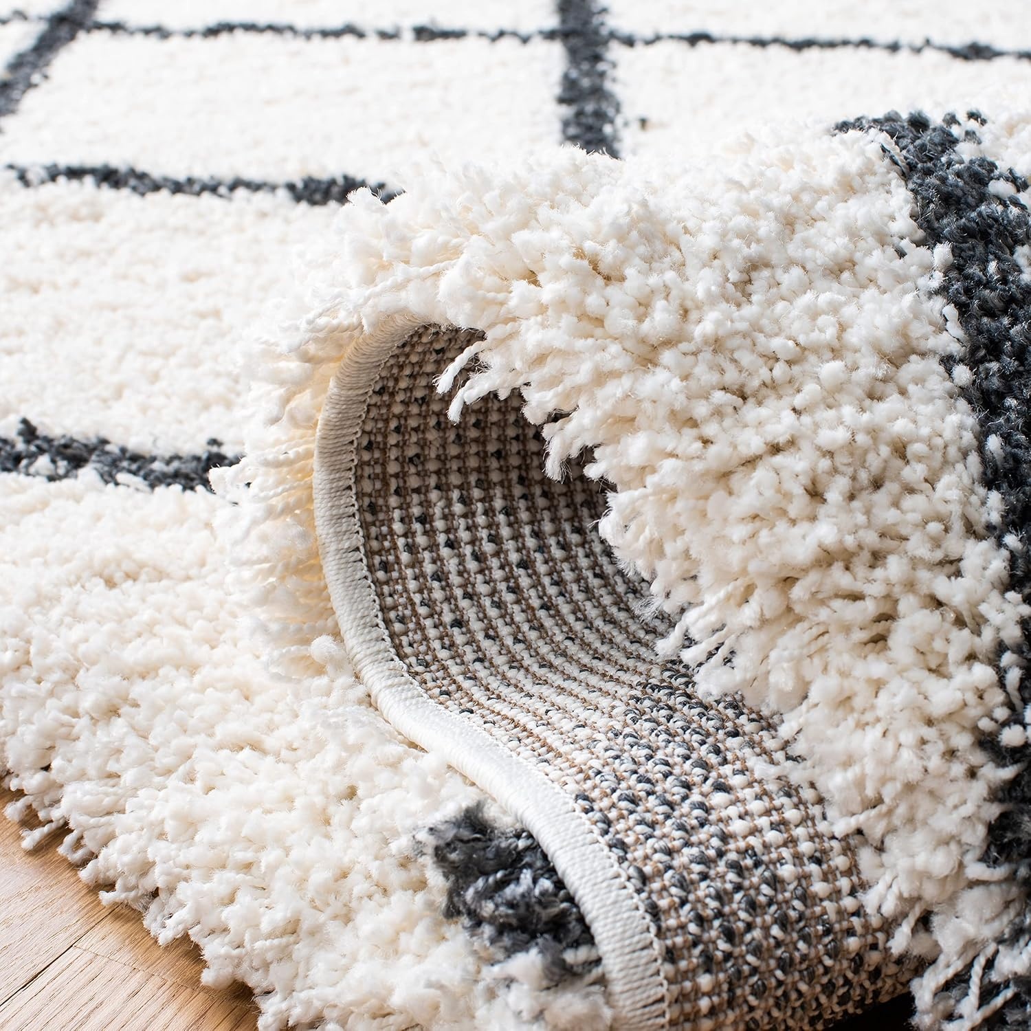 image:imageSAFAVIEH Area Rug 8x10 Hudson Shag Collection Large Ivory amp Grey Trellis Pattern NonShedding amp Easy Cleaning Ultra Plush Thick Pile Ideal for Living Room Bedroom Dining Space SGH222DIvoryDark Grey