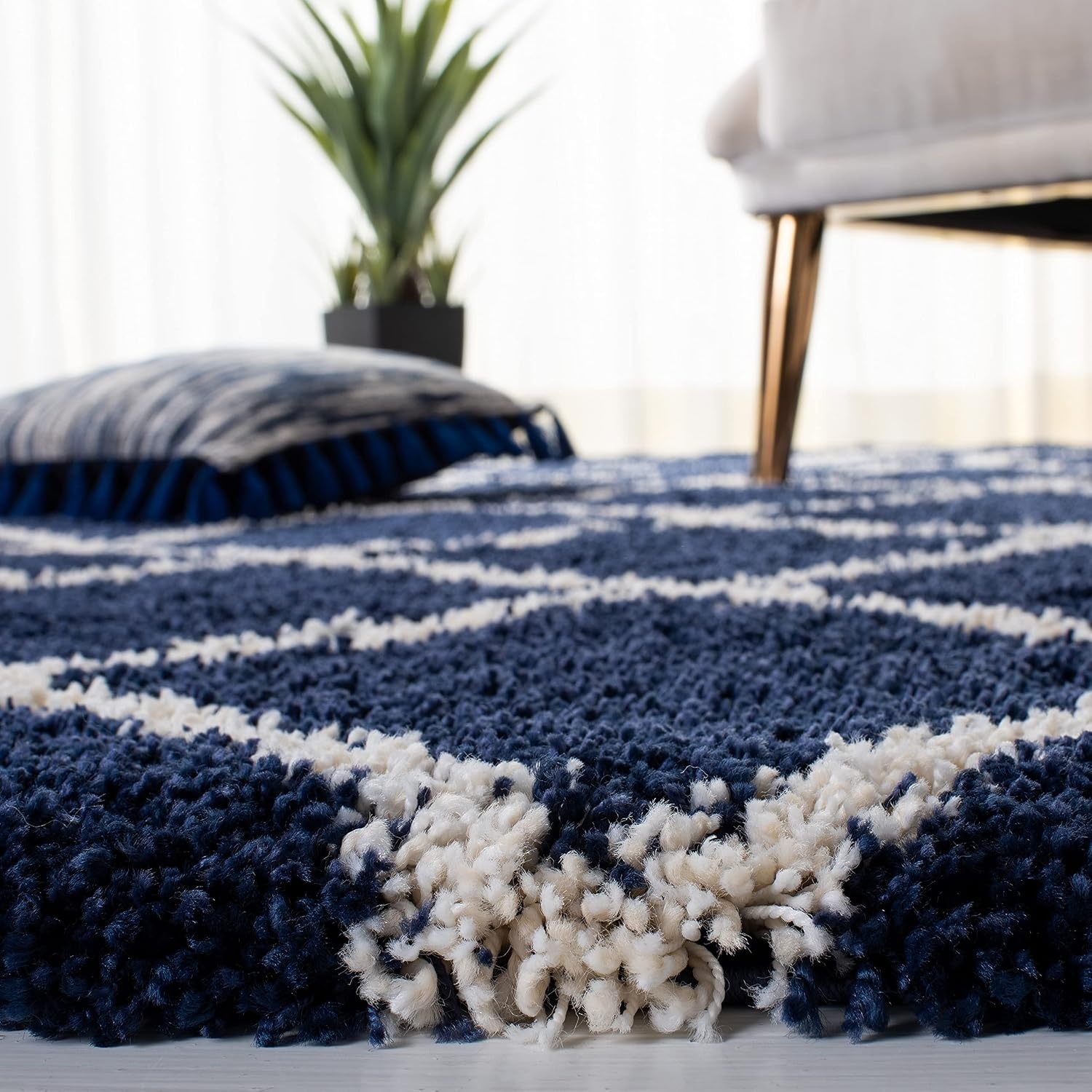 image:imageSAFAVIEH Area Rug 8x10 Hudson Shag Collection Large Ivory amp Grey Trellis Pattern NonShedding amp Easy Cleaning Ultra Plush Thick Pile Ideal for Living Room Bedroom Dining Space SGH222DNavyIvory