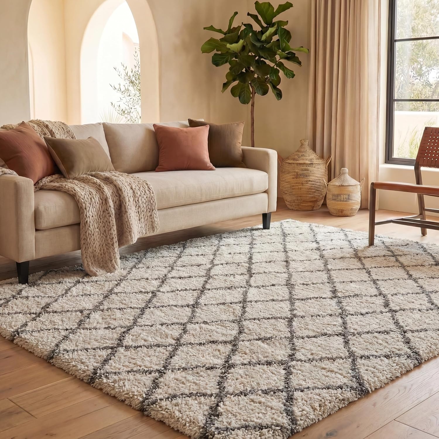 image:imageSAFAVIEH Area Rug 8x10 Hudson Shag Collection Large Ivory amp Grey Trellis Pattern NonShedding amp Easy Cleaning Ultra Plush Thick Pile Ideal for Living Room Bedroom Dining Space SGH222DIvoryGrey