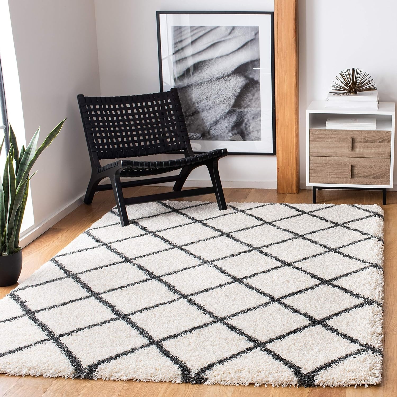 image:imageSAFAVIEH Area Rug 8x10 Hudson Shag Collection Large Ivory amp Grey Trellis Pattern NonShedding amp Easy Cleaning Ultra Plush Thick Pile Ideal for Living Room Bedroom Dining Space SGH222DIvoryDark Grey