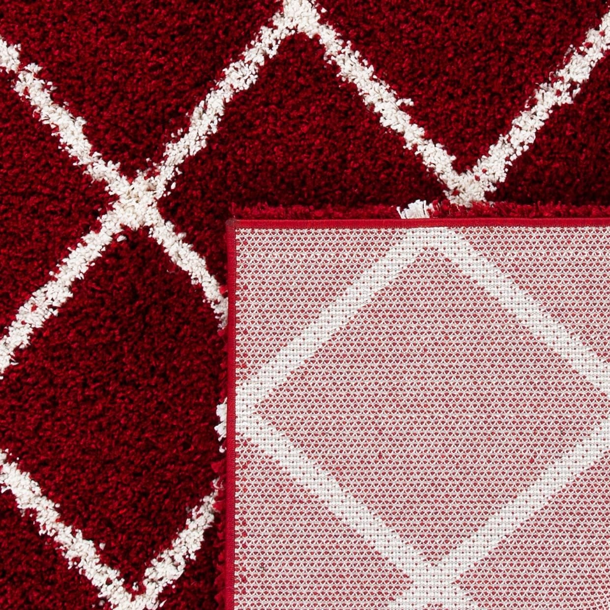 image:imageSAFAVIEH Area Rug 8x10 Hudson Shag Collection Large Ivory amp Grey Trellis Pattern NonShedding amp Easy Cleaning Ultra Plush Thick Pile Ideal for Living Room Bedroom Dining Space SGH222DRedIvory