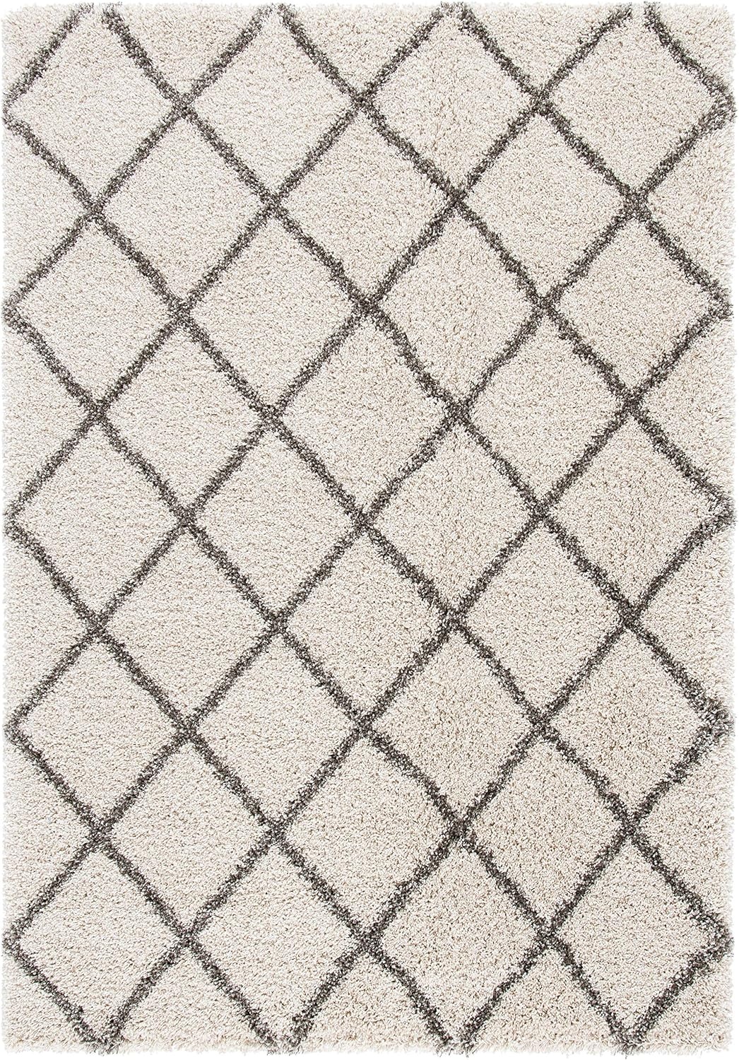 image:imageSAFAVIEH Area Rug 8x10 Hudson Shag Collection Large Ivory amp Grey Trellis Pattern NonShedding amp Easy Cleaning Ultra Plush Thick Pile Ideal for Living Room Bedroom Dining Space SGH222DIvoryGrey
