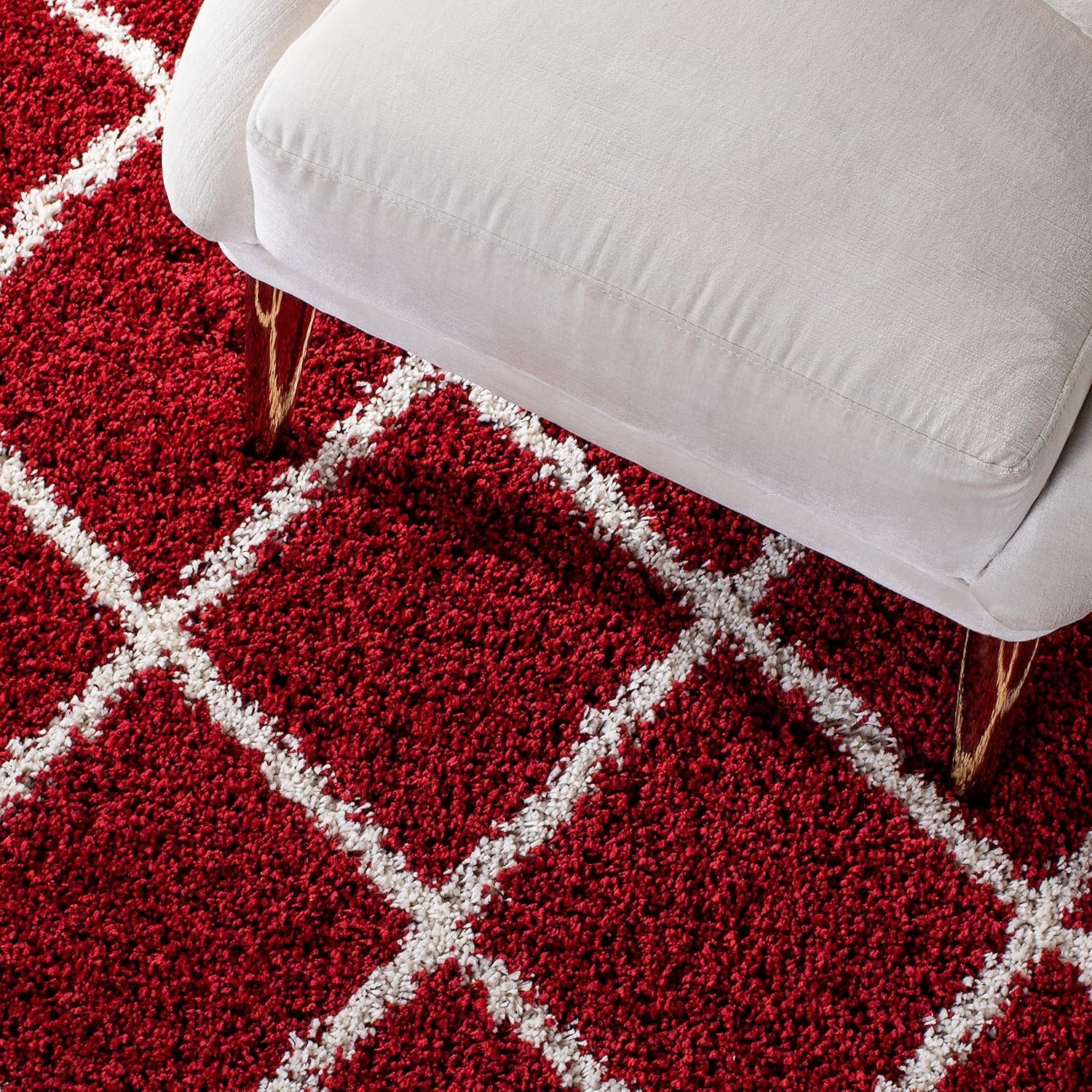 image:imageSAFAVIEH Area Rug 8x10 Hudson Shag Collection Large Ivory amp Grey Trellis Pattern NonShedding amp Easy Cleaning Ultra Plush Thick Pile Ideal for Living Room Bedroom Dining Space SGH222DRedIvory